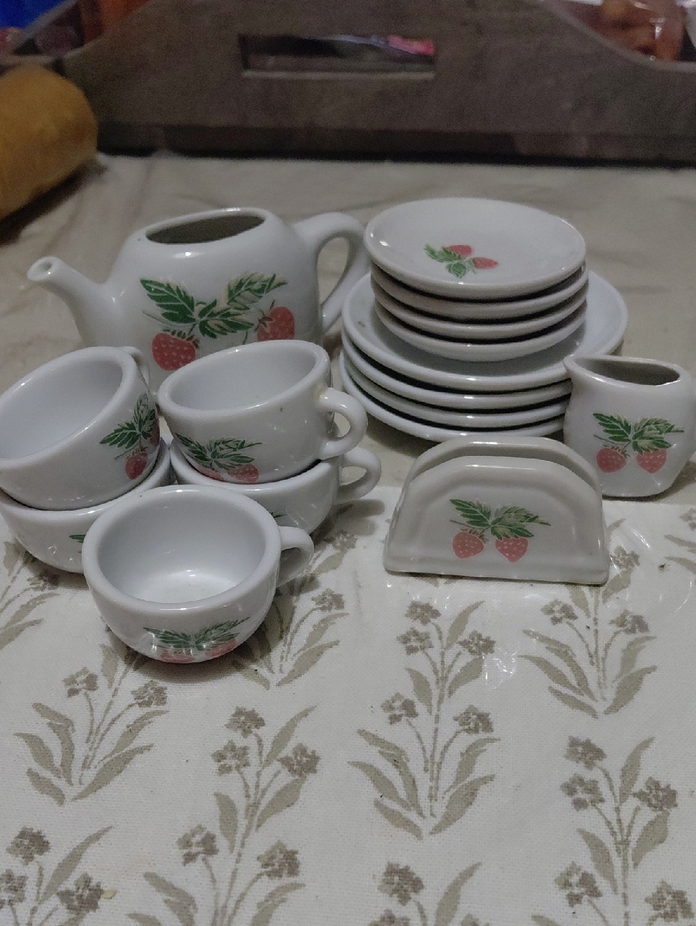 Strawberry Print Mini Tea Set - White Ceramic